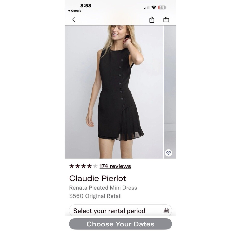 Claudie Pierlot Renata Pleated Mini Dress Size 6 MSRP $560